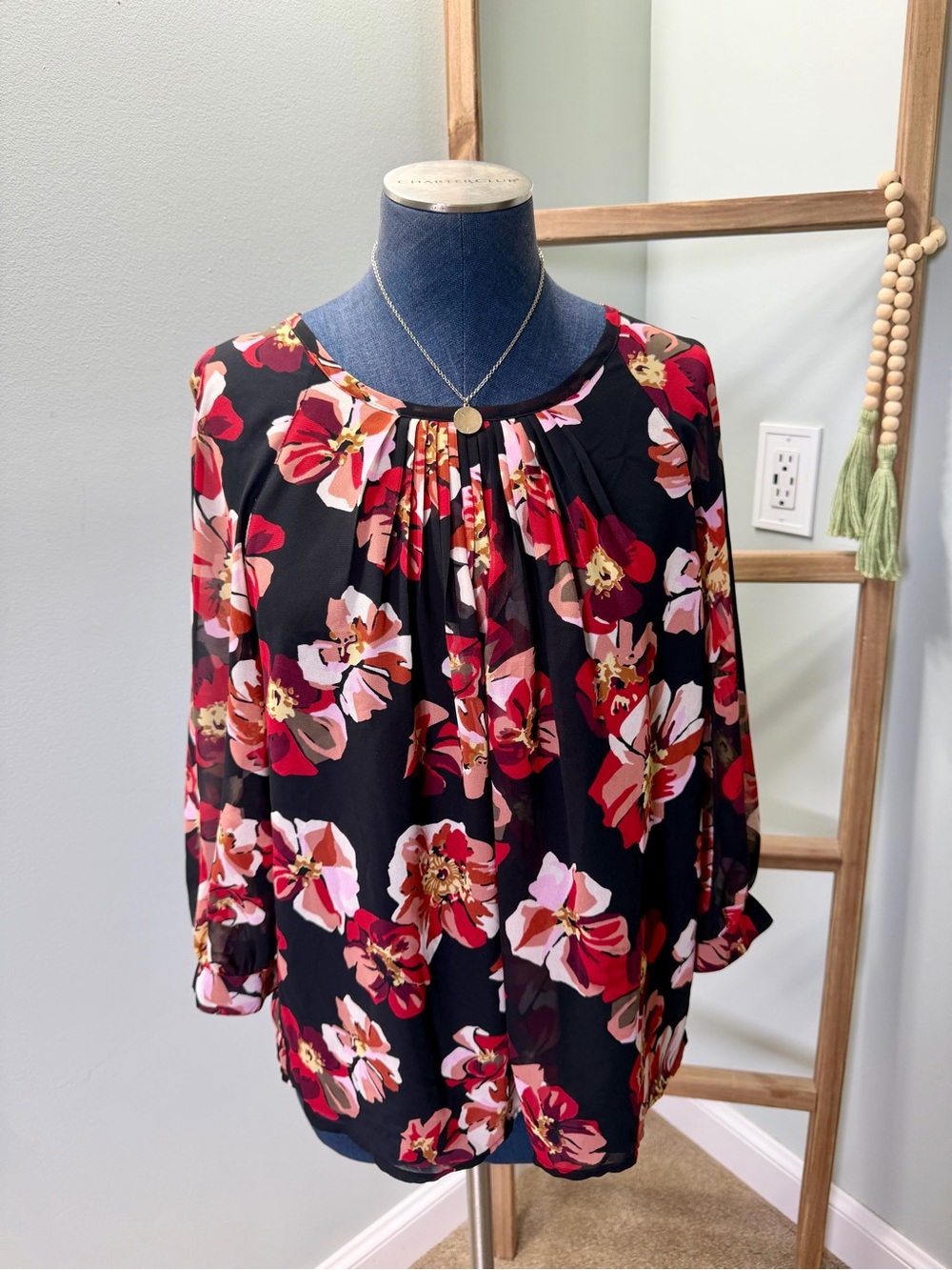 Madewell Black Floral Tie-Back Bubble-Sleeve Top Blouse Size Small